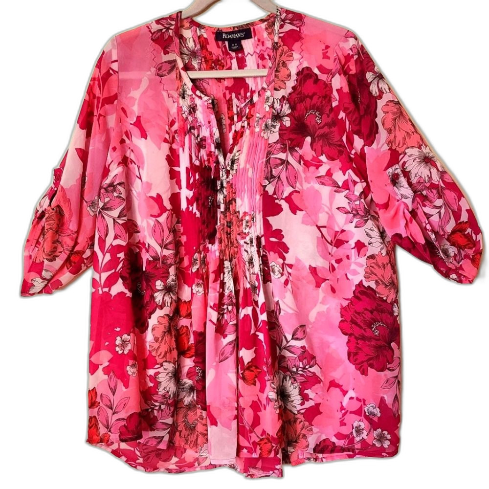 Roaman's Floral Blouse Shirt Top Sz 16